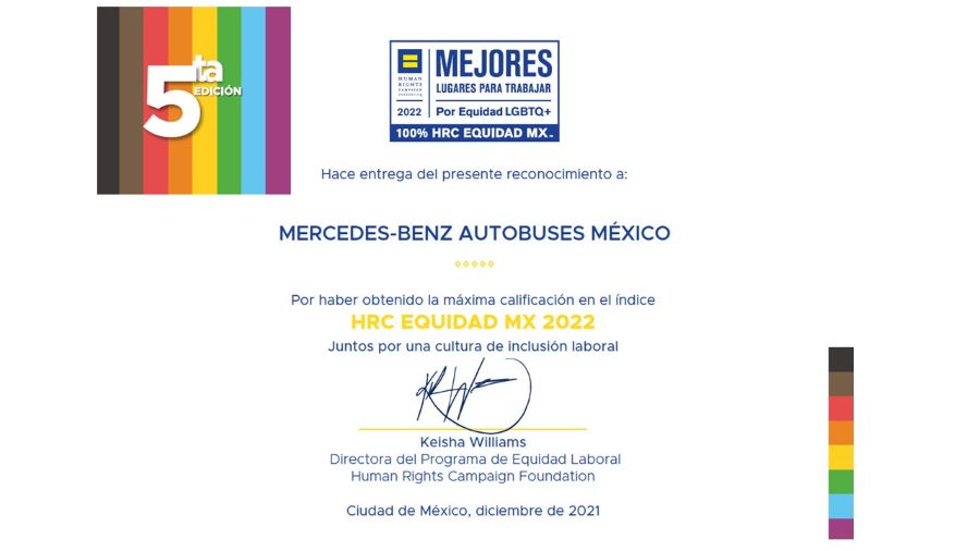 Certificado HRC Equidad MX 2023 entregado a Mercedes-Benz Autobuses