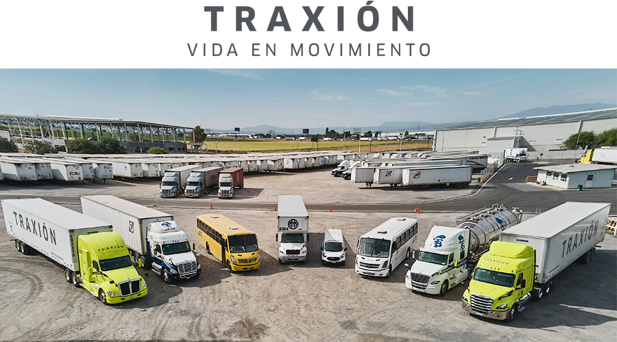 Vehículos de las diferentes compañías de transporte de carga, logística y pasaje de Traxión.