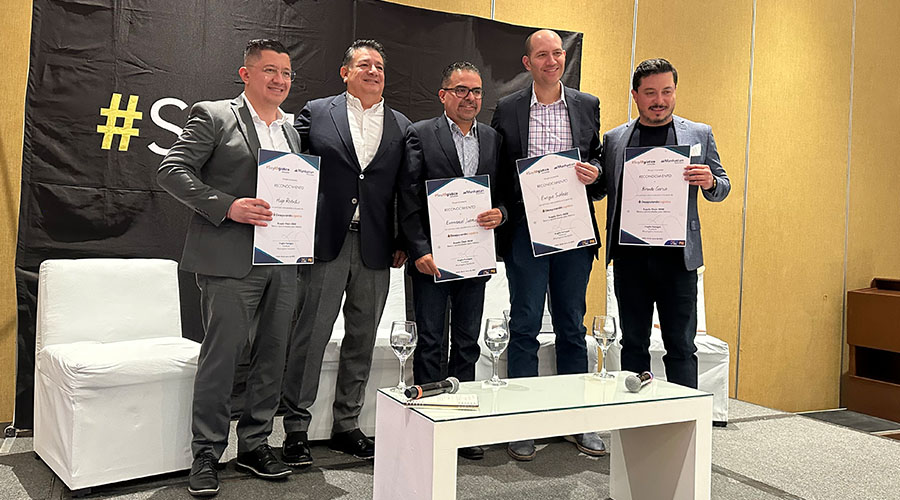 Hugo Reséndiz, Logistics and Supply Chain director de Hitachi Energy; Enrique Schleske, director de Cadena de suministro en Henkel; Emmanuel Juárez, regional Supply Chain Manager de Danone Puebla y Brando García, regional Manager Latam Nort de Manhattan, durante el panel Supply Chain 2030, Retos y Oportunidades para México, organizado por Soy Logístico