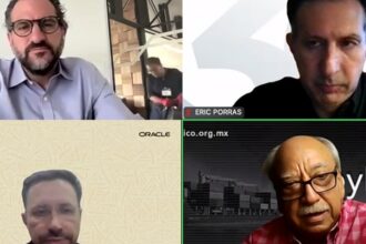 José Ambe, CEO, LDM (izq. sup) Eric Porras, director nacional de Programas MBA EGADE del TEC de Monterrey y Miguel Rubio, especialista en cadena de suministro en el webinar Logístico 2025 de #SoyLogístico Asociación. Factor Automotor