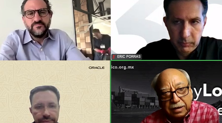  José Ambe, CEO, LDM (izq. sup) Eric Porras, director nacional de Programas MBA EGADE del TEC de Monterrey y Miguel Rubio, especialista en cadena de suministro en el webinar  Logístico 2025 de #SoyLogístico Asociación. 