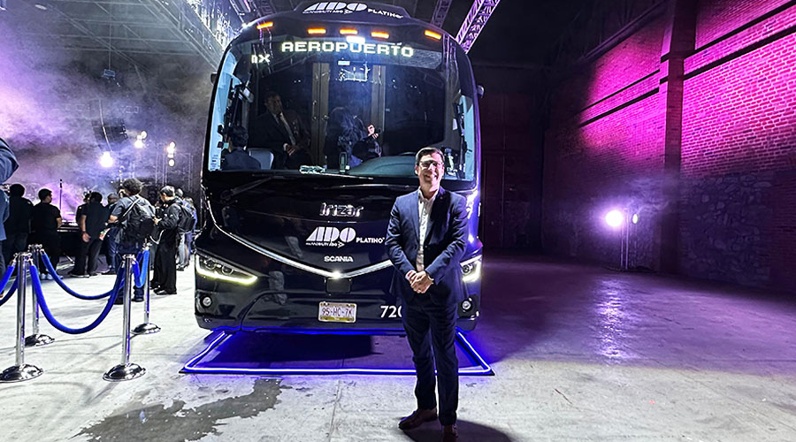 Jorge Navarro, director comercial de Truck and Buses de Scania México, en la presentación de la nueva flota de Mobility ADO