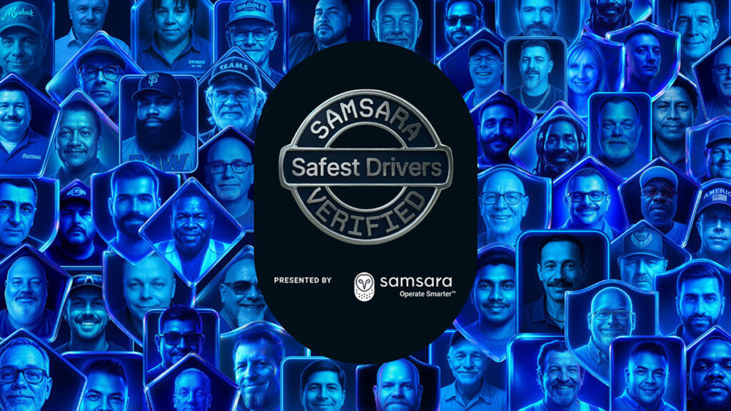  Fotografías de los Conductores Más Seguros Verificados por Samsara y el logotipo de Samsara