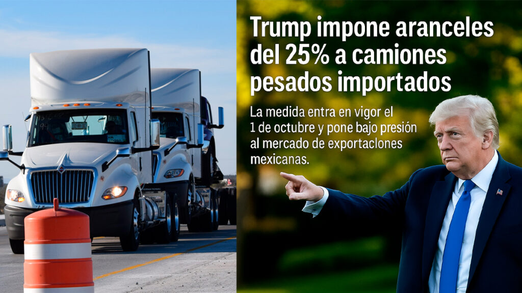Donald Trump durante el anuncio de un arancel del 25% a camiones pesados fabricados fuera de EE.UU., medida que entrará en vigor el 1 de octubre de 2025.