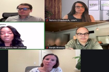 (De izq. a der.) Ilya Jackson, MIT; Tehzin Chadwick, UNFI; Janell Griffith, Marsh Logistics; Sanji Biswas, fundador de Samsara y Natalia Blank, de Samsara. Factor Automotor