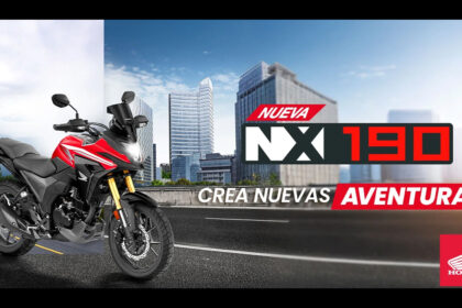 Motocicleta Honda NX190 2026 color rojo, modelo CROSSTOURING fabricado en México, con suspensión invertida y frenos ABS