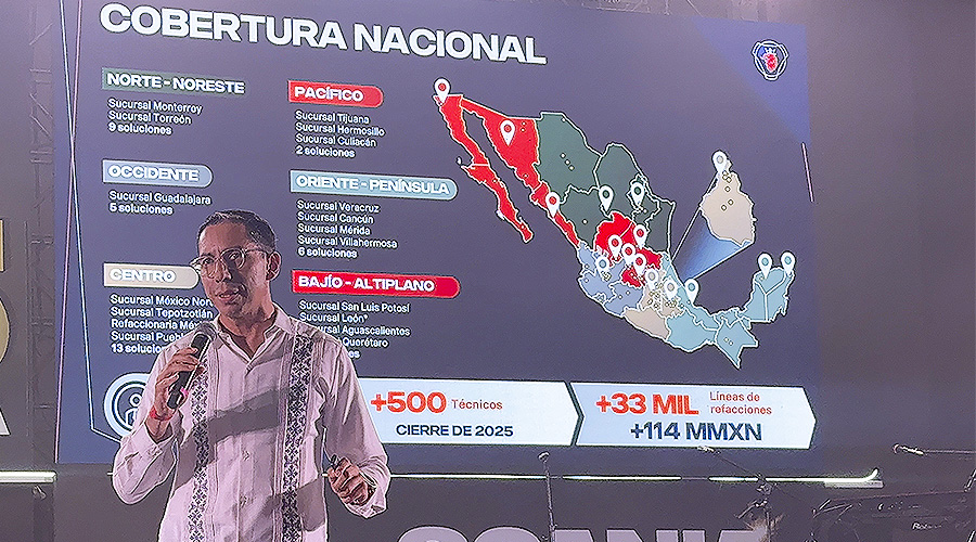 Manuel Aranda, director de retail de Scania México, presentó el fortalecimiento de la red de servicio, con más de 114 millones de pesos en refacciones y 500 técnicos especializados a nivel nacional.
