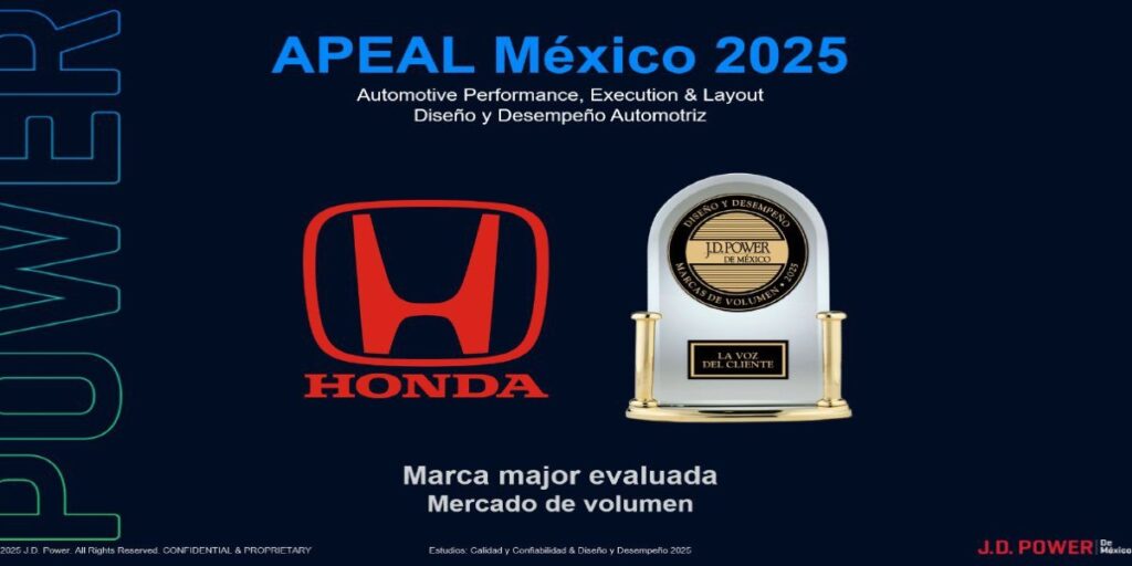 Honda es la mejor marca de volumen en cuanto a diseño y calidad, según el estudio APEAL 2025 de J.D Power. 