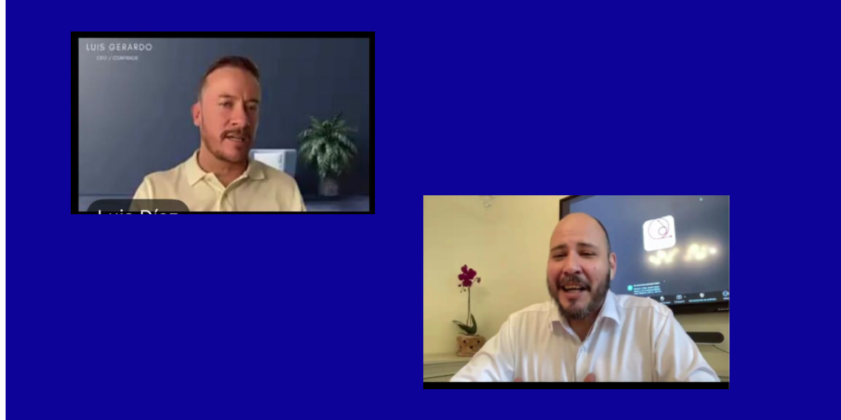 Luis Gerardo Díaz, fundador de Comtrade, y Roberto Maerker, de Grupo Maerker durante el seminario web Inteligencia Artificial para líderes del comercio exterior.