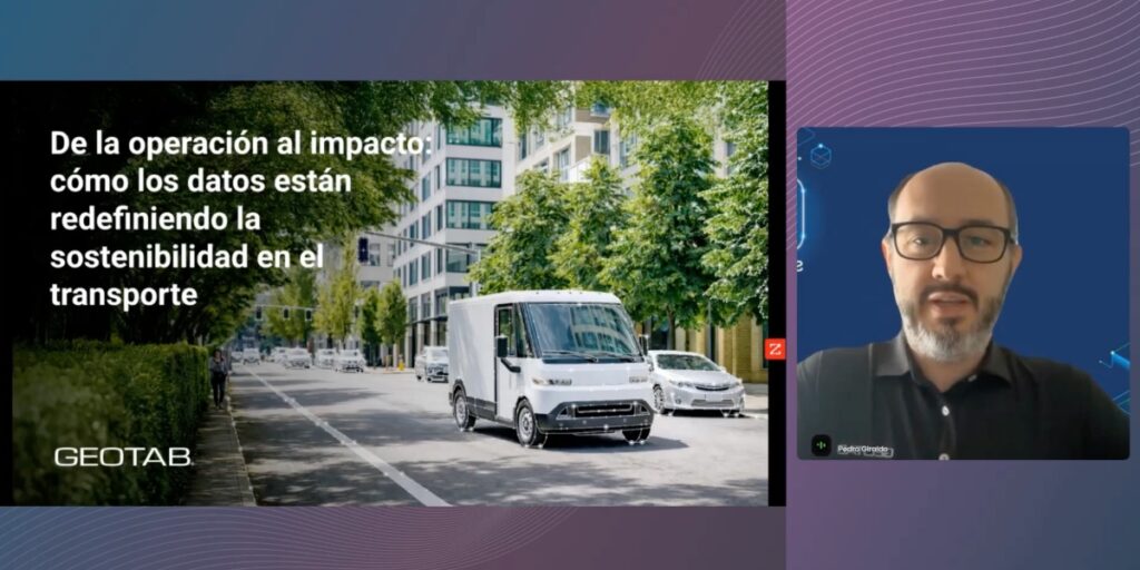Pedro Giraldo, gerente de Desarrollo de Negocios de GEOTAB durante el webinar De la operación al impacto: Cómo los datos están redefiniendo el transporte. 