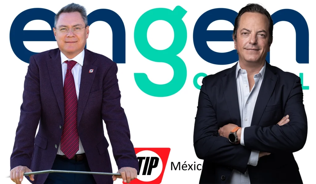 Mauricio Medina y Juan Pablo Loperena, directivos de Grupo Engen, frente a los logotipos de Engen Capital y TIP México.