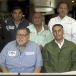 Omar García Harfuch, César Yáñez Centeno Cabrera y Rafael Ortiz Pacheco durante el anuncio del acuerdo entre Gobierno federal y AMOTAC para atender demandas del autotransporte Factor automotor