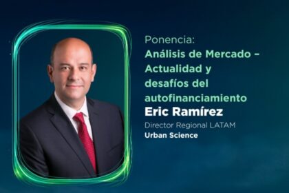 Eric Ramírez, Director Regional LATAM de Urban Science, durante su ponencia “Análisis de Mercado – Actualidad y desafíos del autofinanciamiento” en el 4° Foro de Autofinanciamiento AMDA 2026.