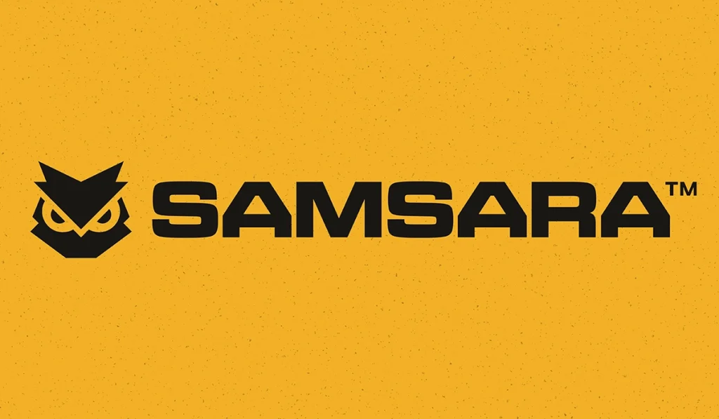 Nuevo logo de Samsara sobre fondo amarillo de alta visibilidad