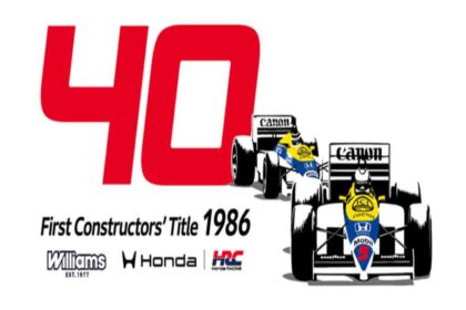 Gráfico conmemorativo del 40 aniversario del primer Campeonato de Constructores de Honda en Fórmula 1, logrado en 1986 con el Williams Honda FW11.