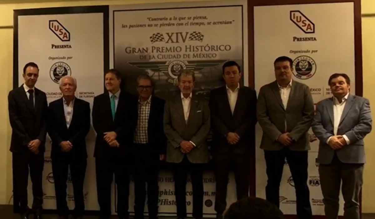 Ejecutivos y organizadores presentaron la edición 14 del Gran Premio Histórico: Jorge González, Enrique Villagómez, Germán Uribe, Rafael Oliveros, Marco Rodríguez, Erick de la Riva y Francisco Name.