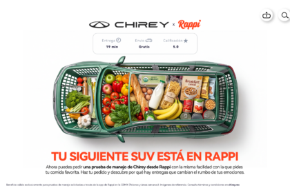 Chirey y Rappi llevan hasta la puerta de tu casa o trabajo alguno de los seis modelos más exitosos de la marca para que puedas probarlos.