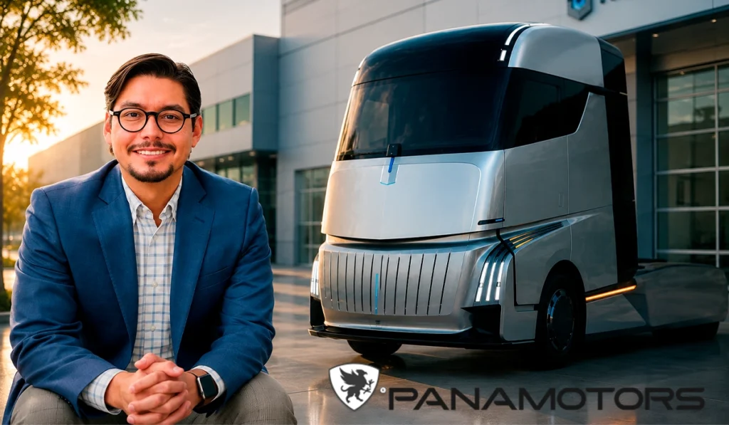 Julio Hernández y la estrategia de electromovilidad de Panamotors Julio Hernández, de Grupo Panamotors, junto a un tractocamión eléctrico de Farizon