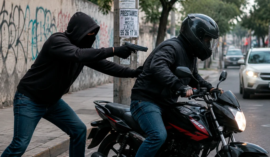 Robo de motocicletas con violencia en México Imagen ilustrativa de robo de motocicleta con violencia en México