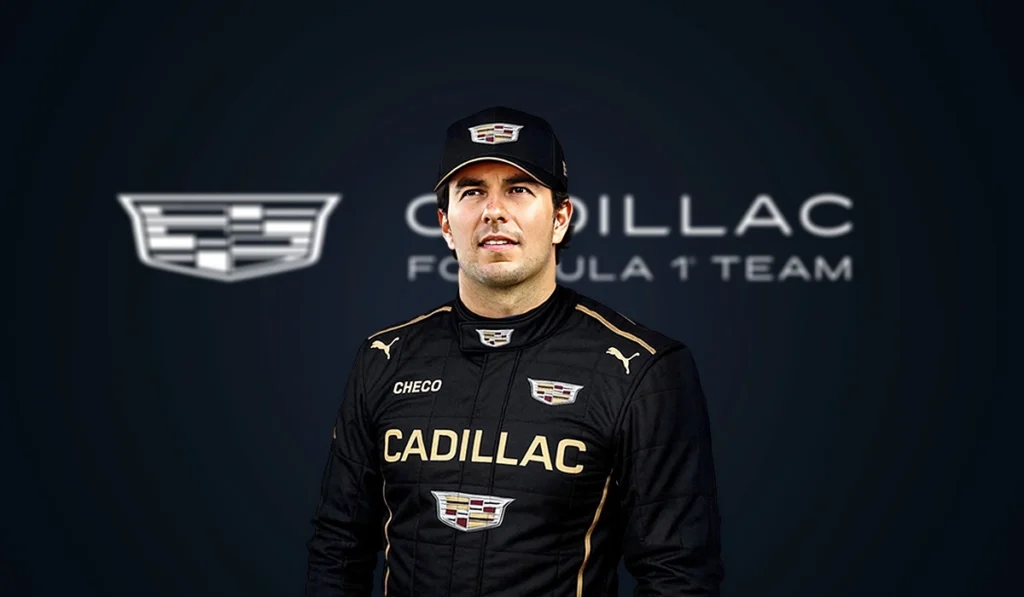 Sergio “Checo” Pérez vistiendo el uniforme y gorra del Cadillac Formula 1 Team previo al Gran Premio de México.