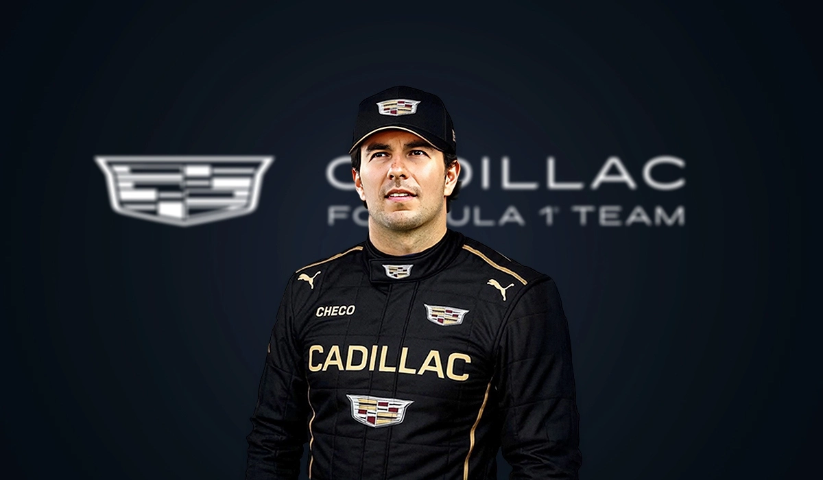 Sergio “Checo” Pérez vistiendo el uniforme y gorra del Cadillac Formula 1 Team previo al Gran Premio de México.