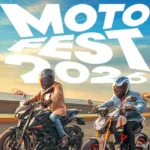 Cartel promocional del Coppel Moto Fest 2026 con dos motociclistas rodando por una carretera costera.