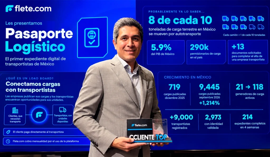 Marco Reyes, Country Manager de Flete.com en México, durante la presentación de Pasaporte Logístico