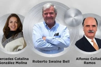 Retratos de Mercedes Catalina González Molina, Roberto Swaine Bell y Alfonso Collada Ramos, galardonados con la Medalla al Mérito AMDA 2026.