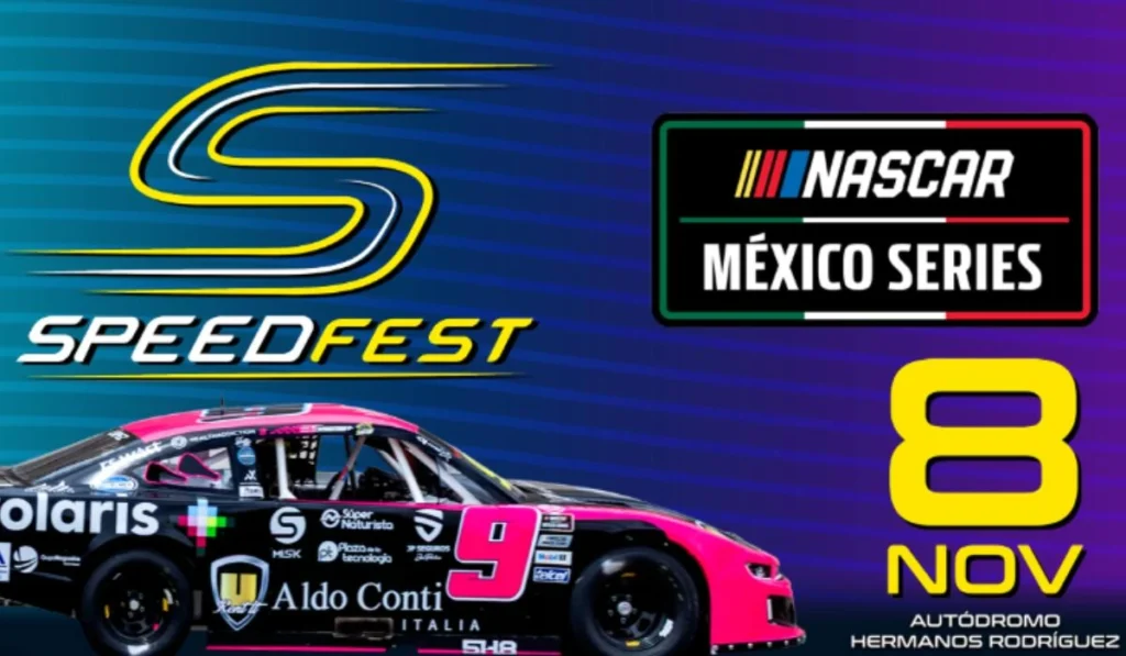 Poster promocional del SpeedFest y la gran final de NASCAR México Series 2026 el 8 de noviembre en el Autódromo Hermanos Rodríguez.